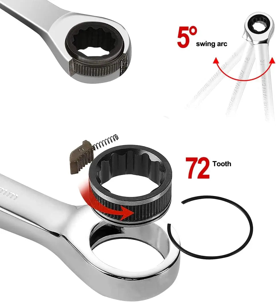 8-24mm Fix Head Ratcheting Wrench 72-Tooth Ratchet Spanner  Chrome Vanadium Steel for Auto Repair Tools