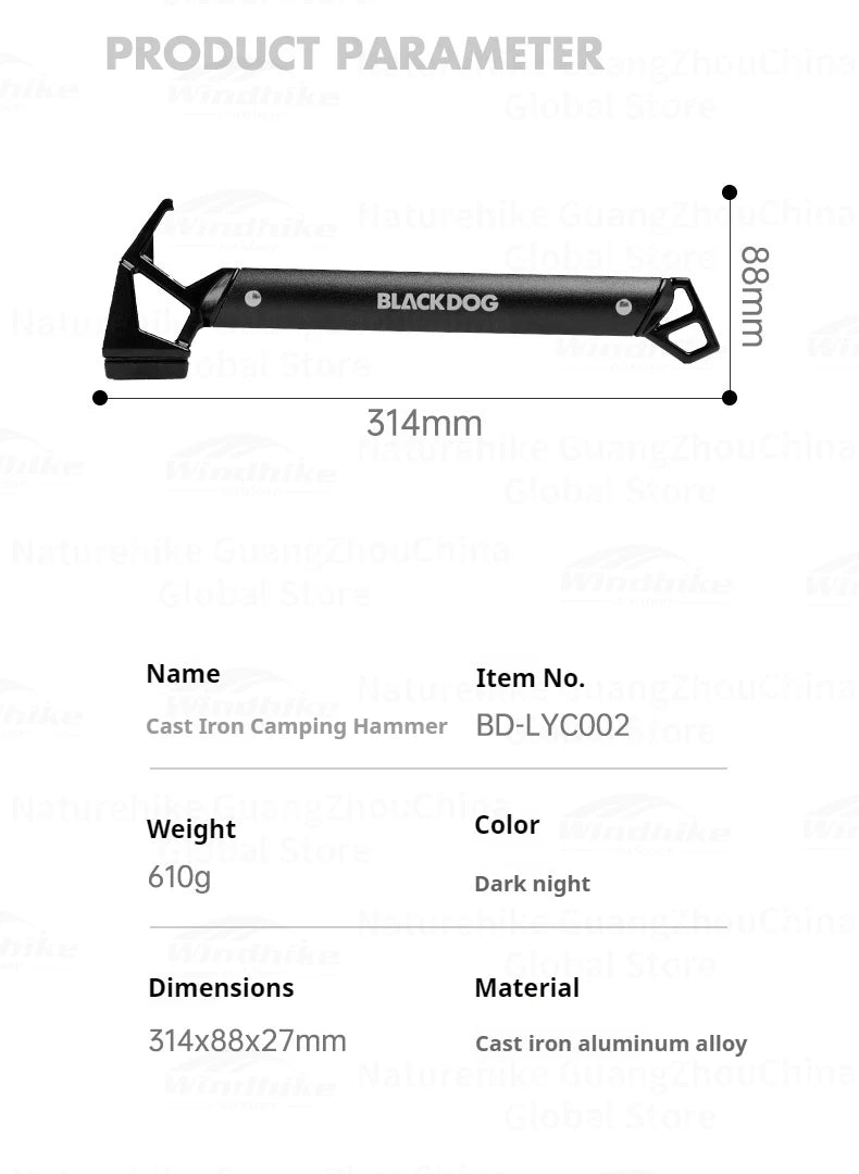 Naturehike BLACKDOG Outdoor Hammer Multi-functional Mountaineering Hiking Camping Tent Peg Stake Mallet Ultralight Iron Tools