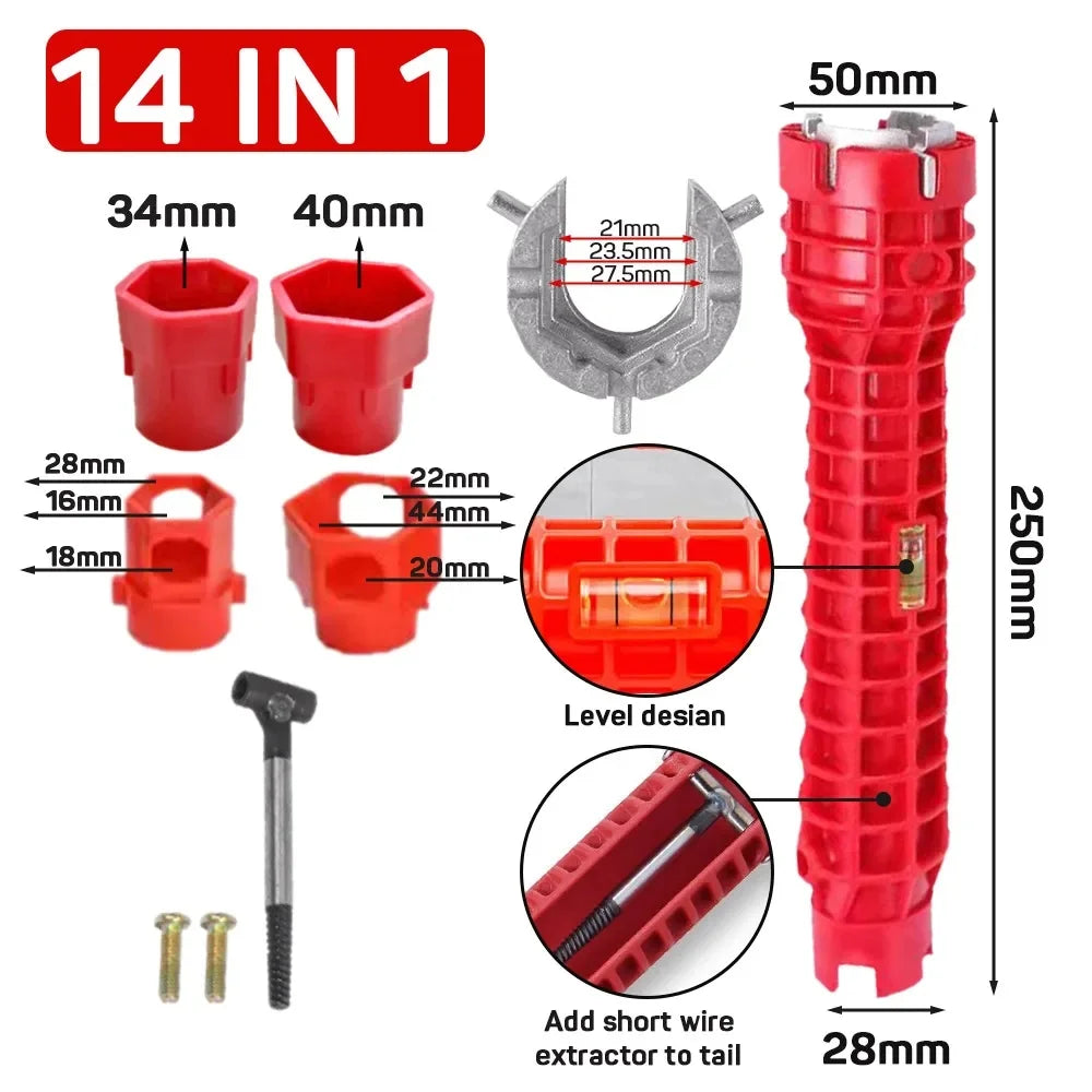 14 In 1 Sink Faucet Wrench Repair Tool Handle Double Head Wrench Spanner Tool Installer Repair Installation Hand Tools