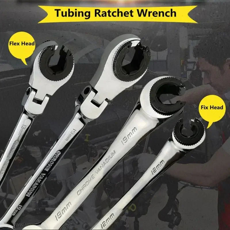 8-19mm 72 Teeth Tubing Ratchet Wrench Hand Tools with Open Flex-head Oil Spanners for Repair Tools