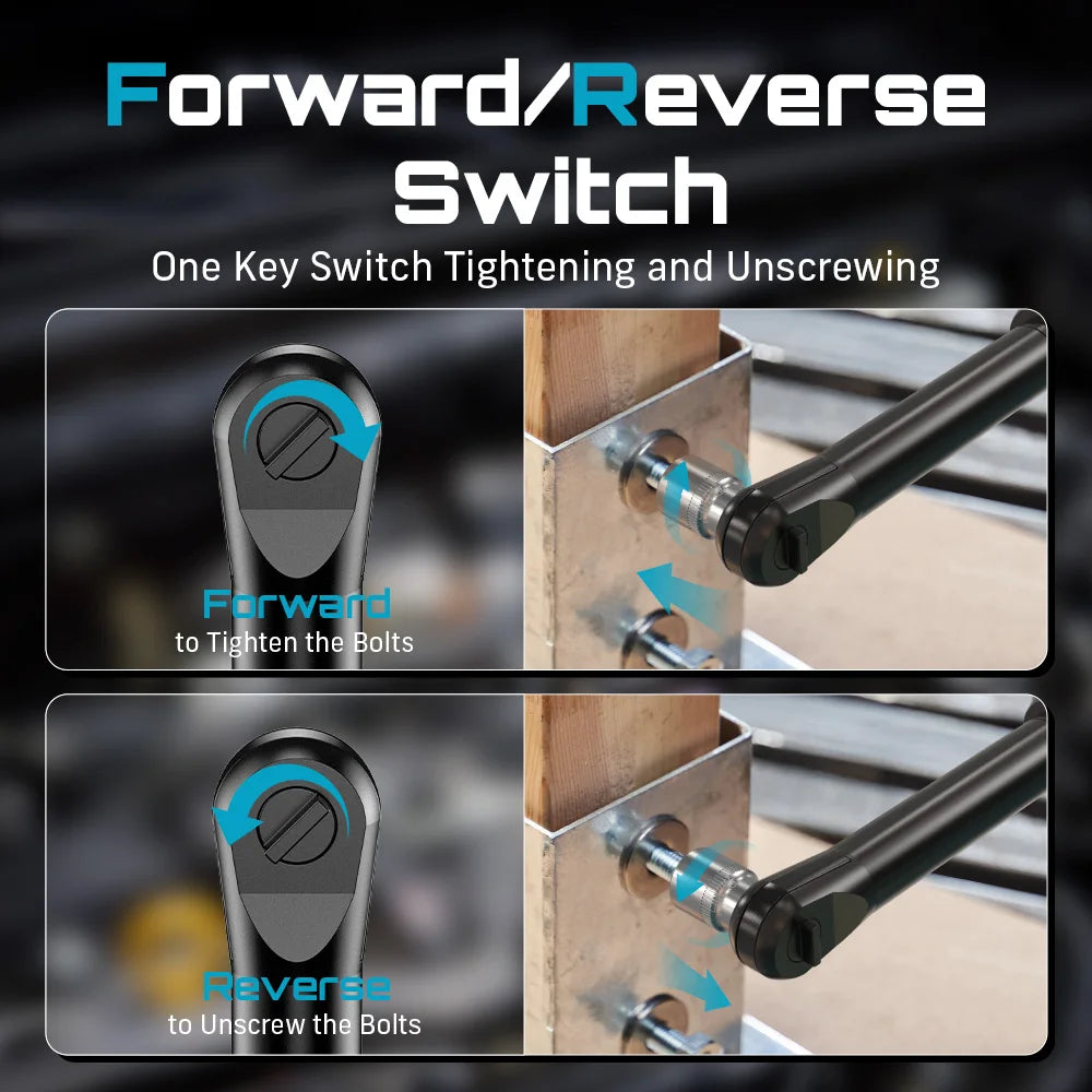 SEESII 6" Extended Ratchet Wrench 3/8"Cordless Electric Wrench 55Nm 12V Rechargeable Angle Wrench Car Repair Tools w/2 Batteries