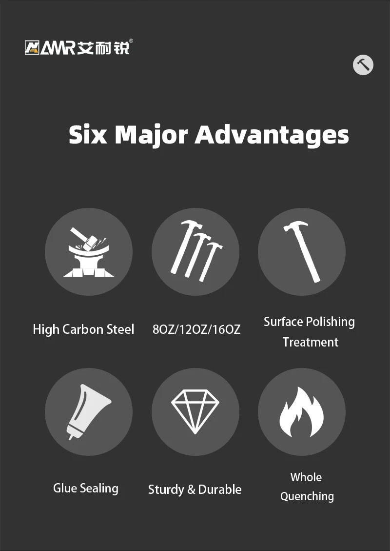 AMR Claw Hammer 8OZ/12OZ/16OZ Claw Framing Hammer with High-carbon Steel Hammer Head & Anti Slip Handle