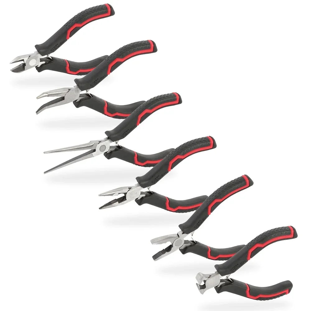 6-Piece Mini Pliers Set Spring Loaded Grip for Jewelry Making Crafting DIY Durable Steel Tools