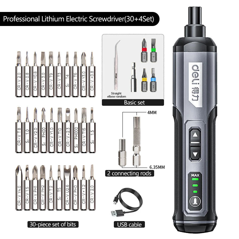 Cordless Electric Screwdriver Rechargeable 2000mah Lithium Battery Mini Drill 4V Power Tools Set Household Maintenance Repair