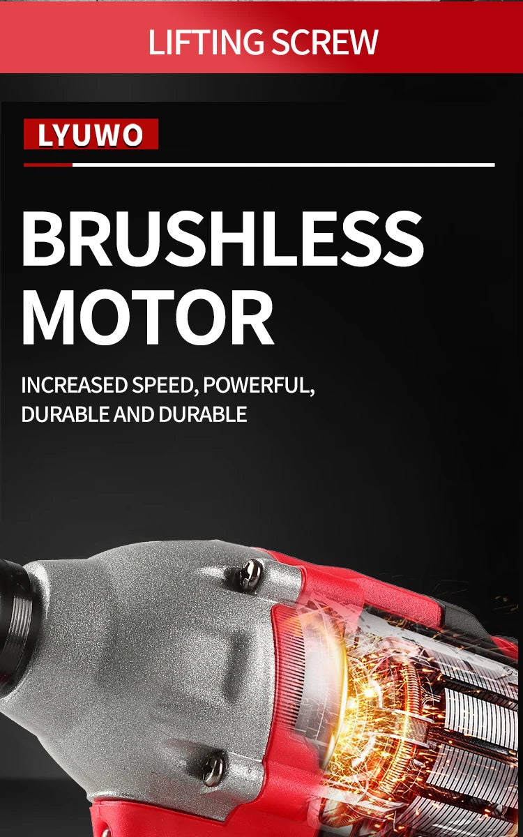 LYUWO 20V 420N. m Industrial Grade Impact Wrench For Automotive Repair, Woodworking, Lithium Battery, Brushless Electric Wrench