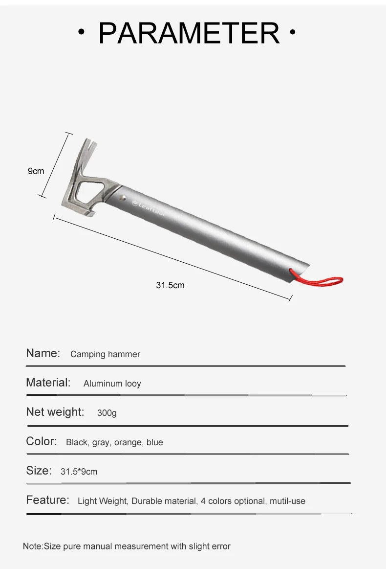 Leaftour Multi-use Camping Hammer Lightweight Aluminum Alloy for Outdoor Survival Gear And Emergency Preparedness