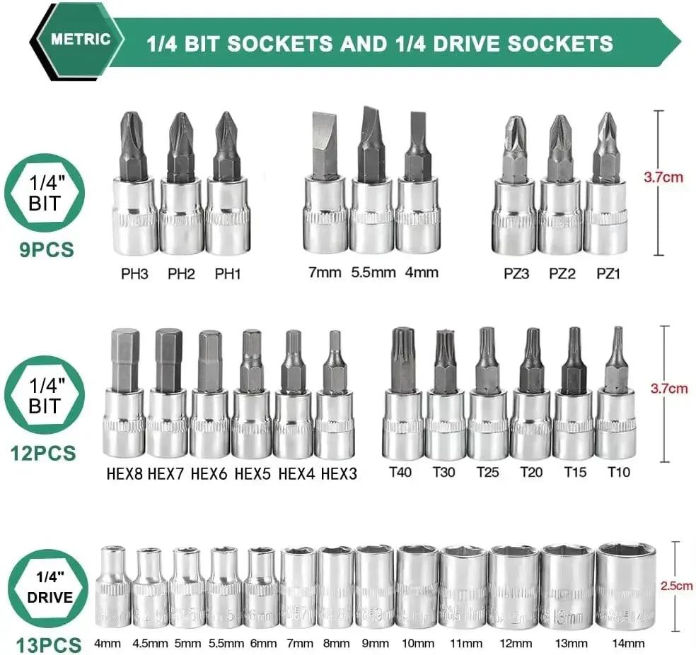 １Pc Krachtige 46pcs/set Carbon Steel Combination Set 1/4" Wrench Socket Spanner Screwdriver Household Motorcycle Car Repair Tool