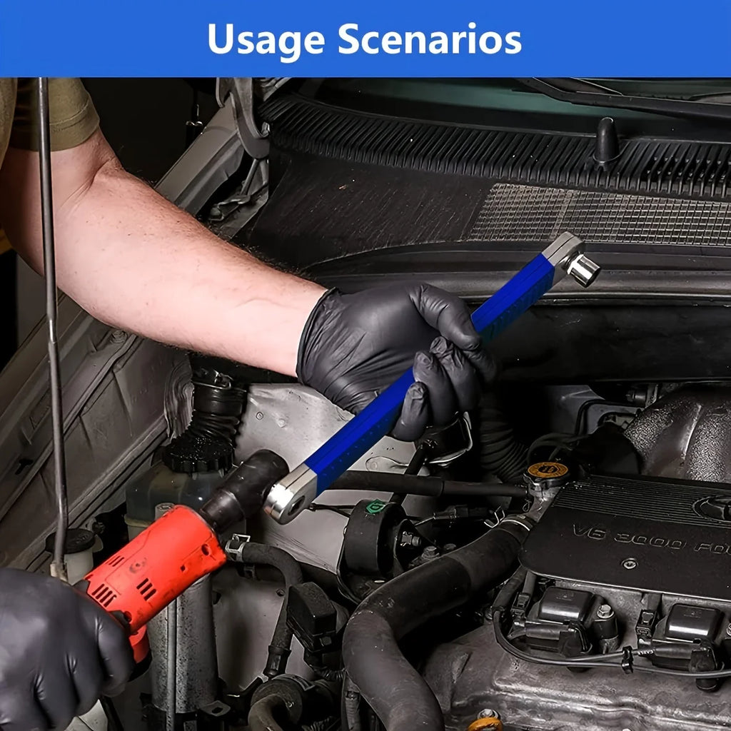 Impact Resistant Extension Wrench Set, Multi-Purpose Ratchet Wrench w/ 12, 14, 38mm Square Drive Adapters for Tight Spaces