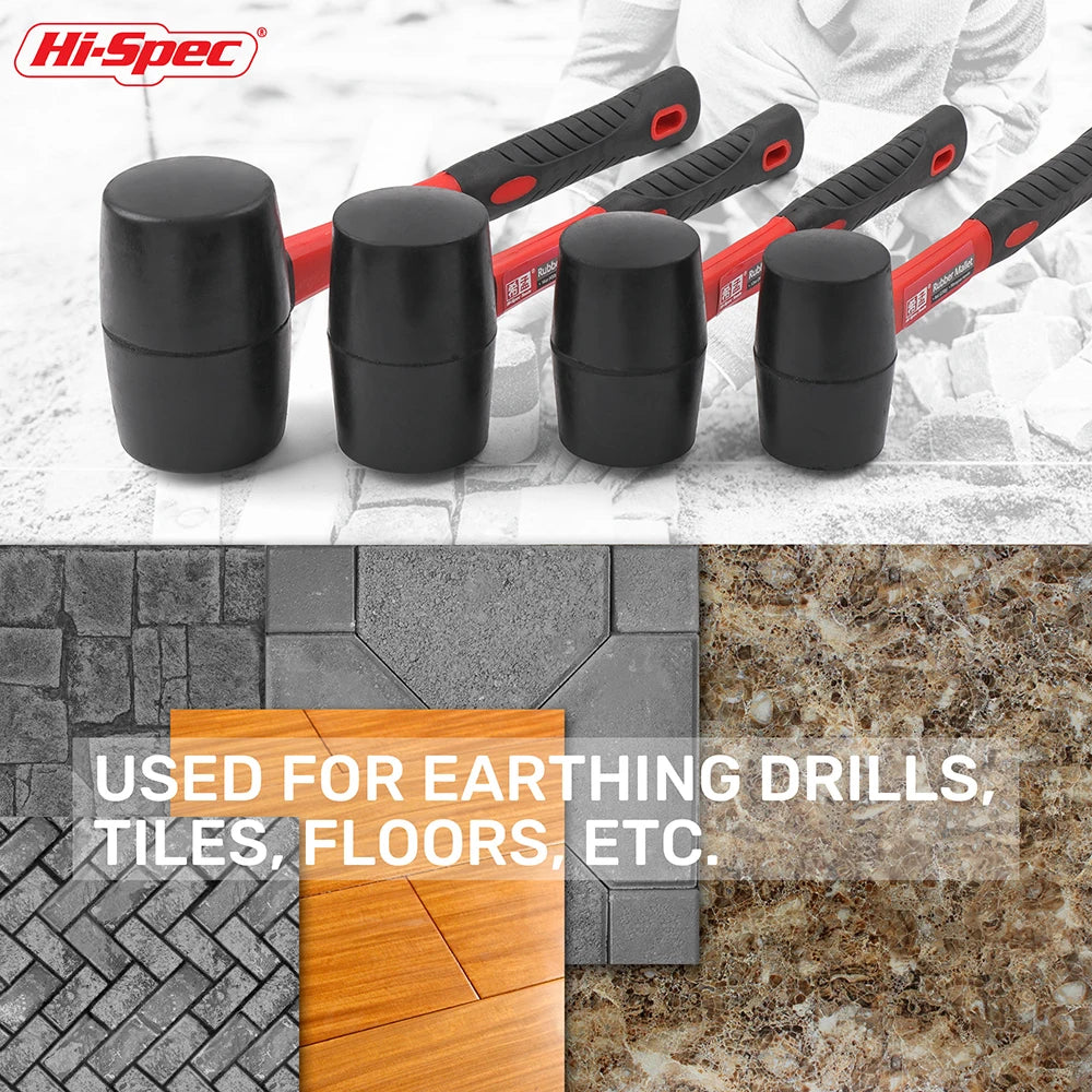 Hi-Spec Double Face Rubber Hammer, Heavy Duty Mallet with Insulated Hand Tool & Anti-Slip Grip for Installation/DIY (8/16/24 Oz)