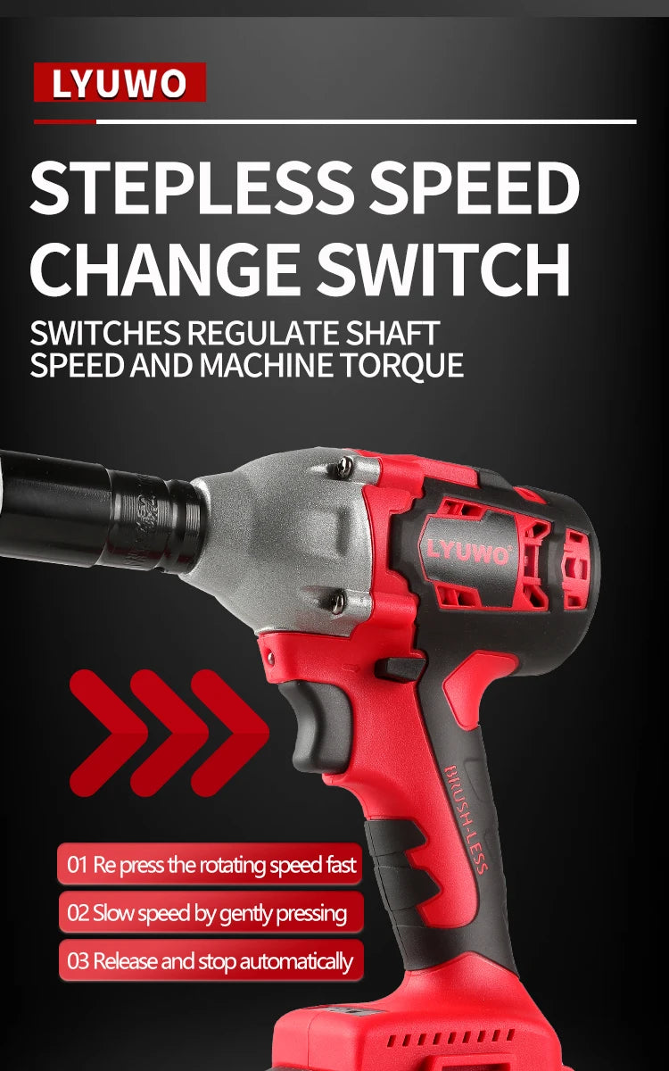 LYUWO 20V 420N. m Industrial Grade Impact Wrench For Automotive Repair, Woodworking, Lithium Battery, Brushless Electric Wrench