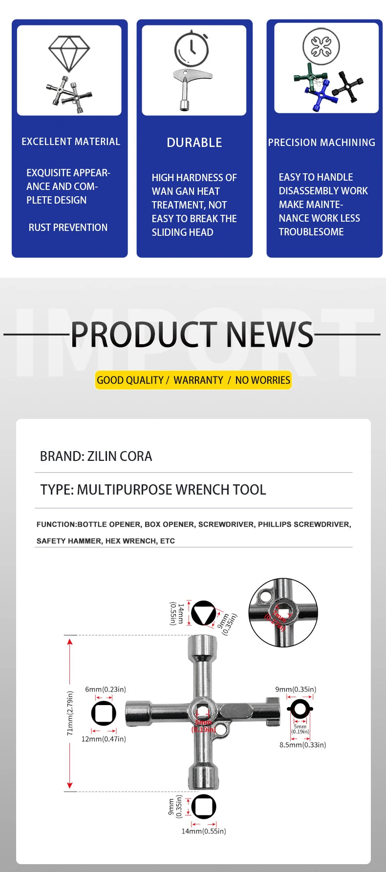 4in1 Electric Cabinet Elevator Hex Key Wrench Watermeter Valve Inner Triangle Wrench Multi-purpose Screwdriver Tool Set Portable