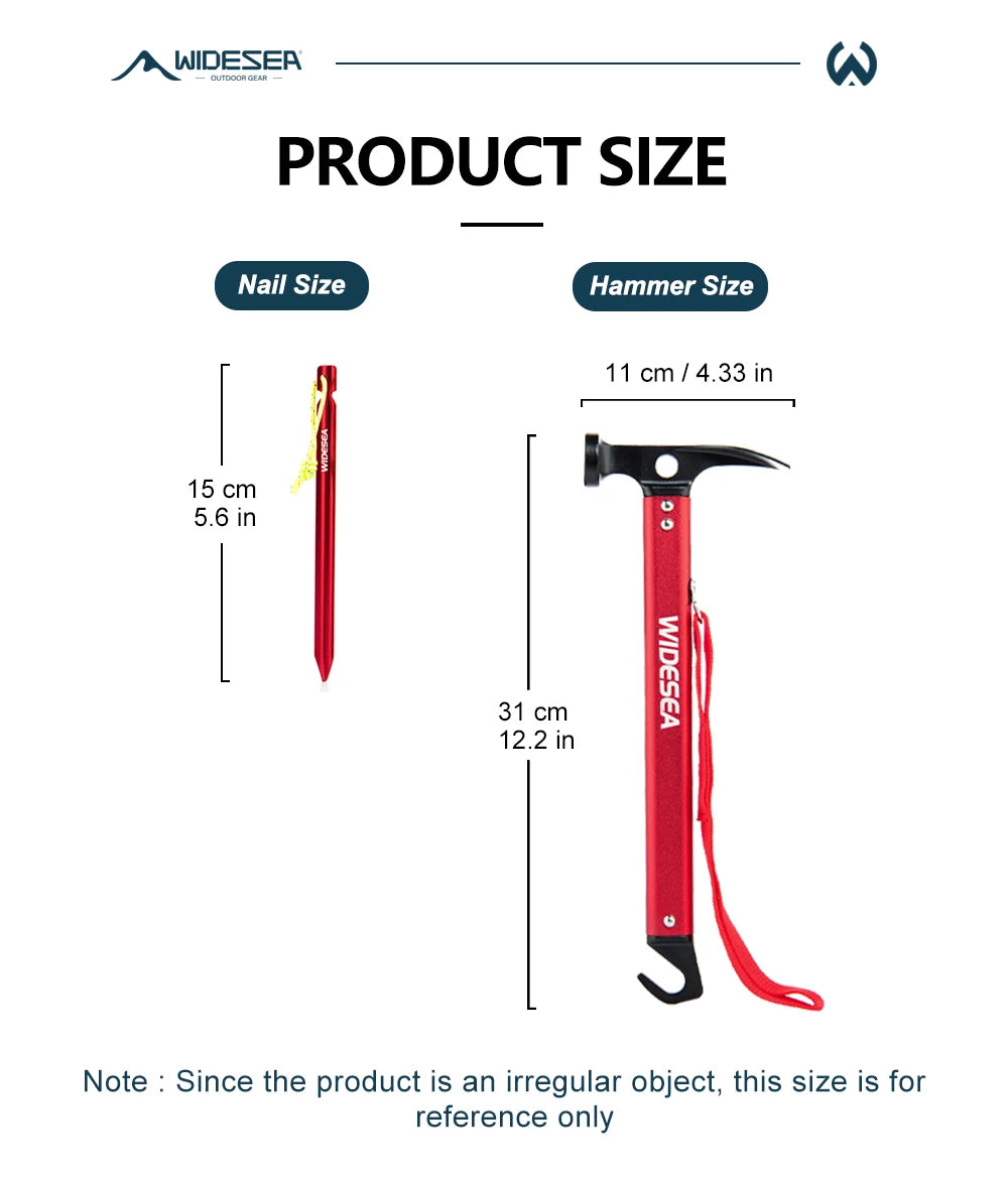Widesea Aluminum Alloy Camping Nail Hammer Strong Durable Easy to Carry Multifunctional Hammer for Outdoor Tent Staking Backpack