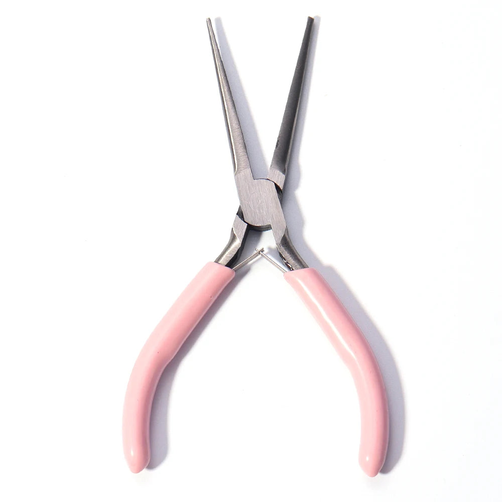 Portable Pink Stainless Steel Pliers Tool Set Jewelry Making Round Nose Plier Tweezers Kit for Handcrafts Beading Sewing DIY Sup