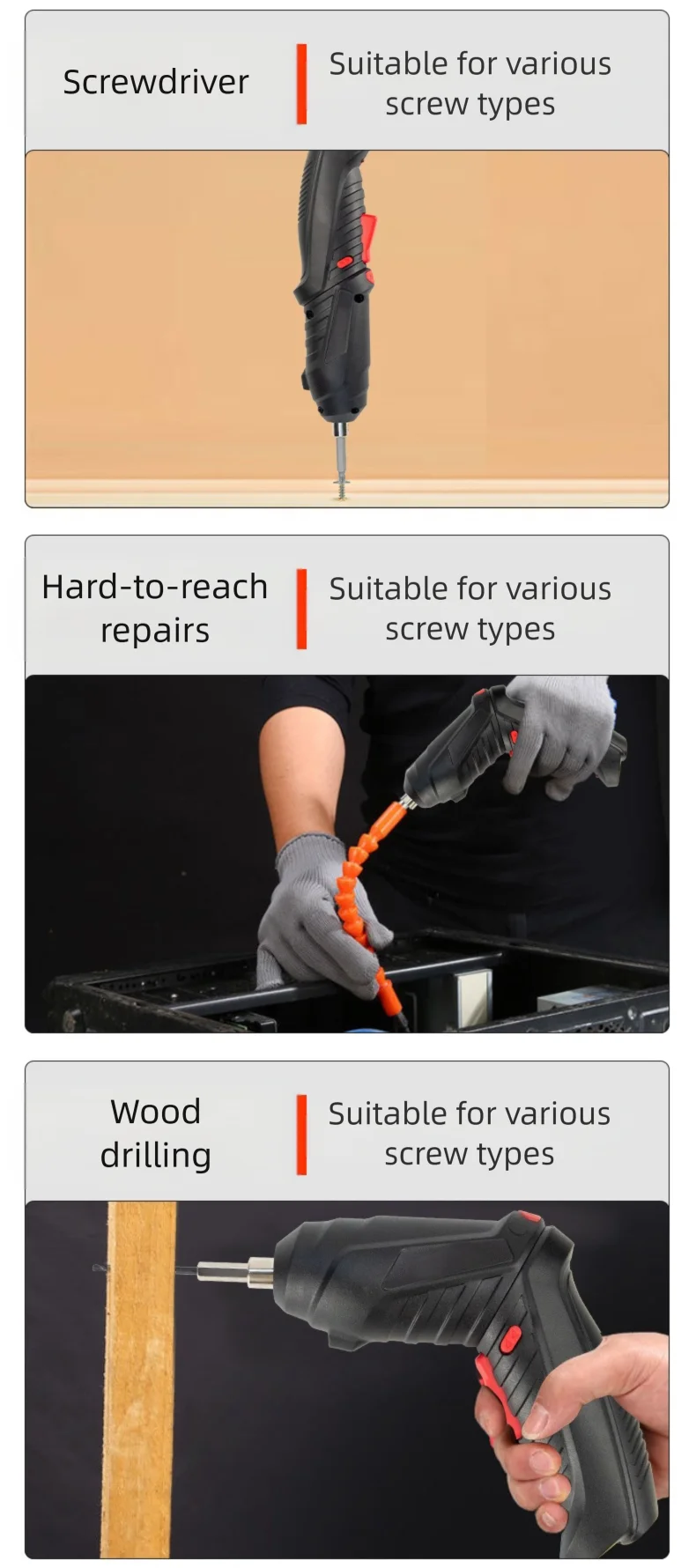 47PCS 3.6v Cordless Screwdriver Set with Rechargeable Lithium Battery Household Electric Drill Tool Kit for Maintenance Repair