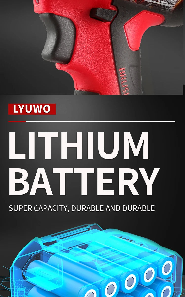 LYUWO 20V 420N. m Industrial Grade Impact Wrench For Automotive Repair, Woodworking, Lithium Battery, Brushless Electric Wrench