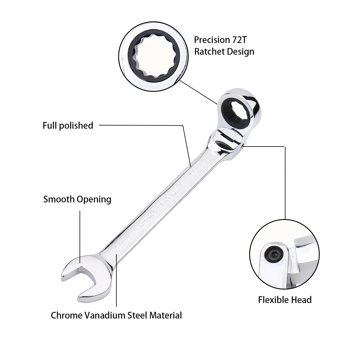 Ratchet Wrench Combination Metric Flex Head Ratcheting Wrench Metric Standard 11-15mm Sturdy Chrome Vanadium Steel Spanner Tools