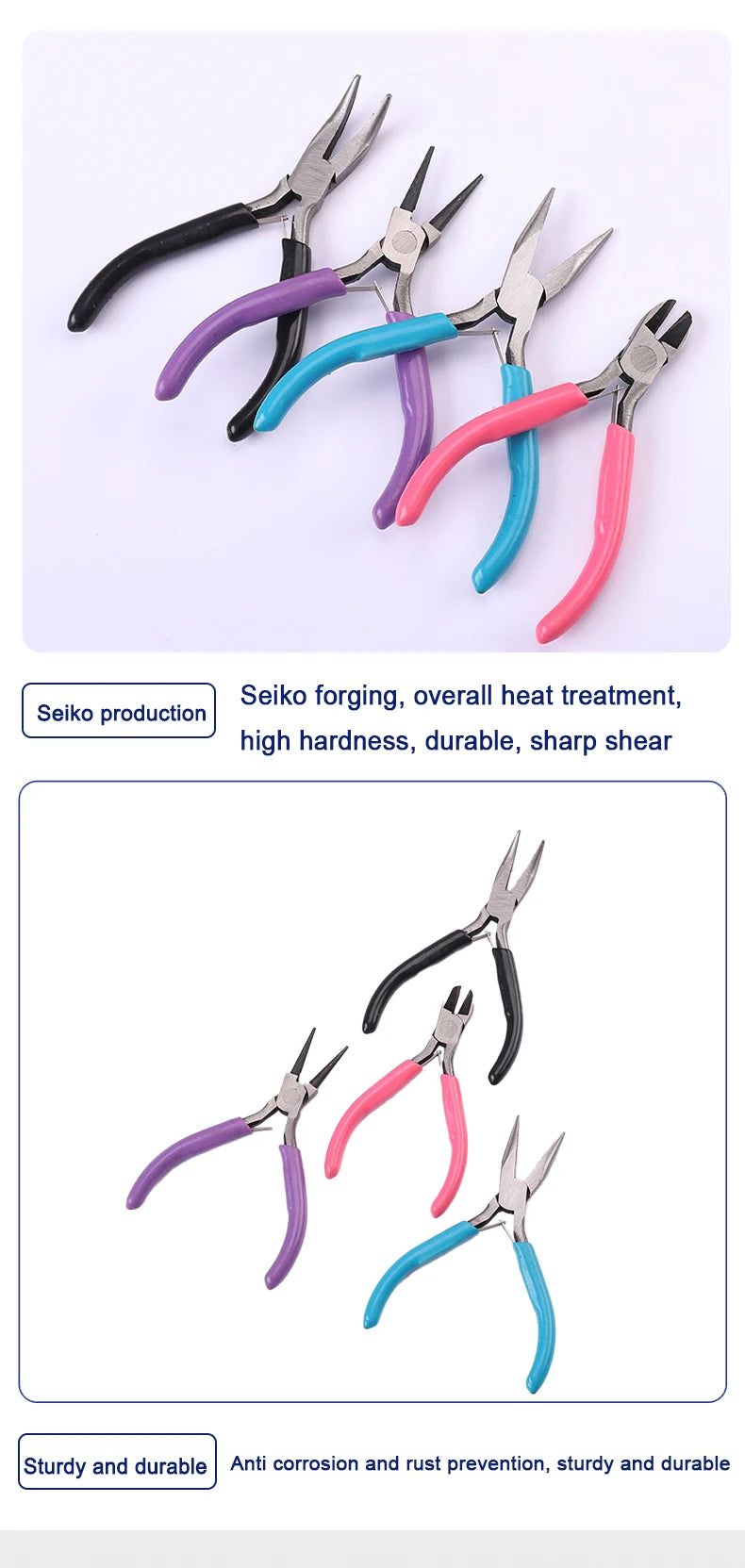 45# Carbon Steel Jewelry Pliers Needle/Chain/Round Nose Wire Cutter Tweezers Jewel Repair Handcrafts Beading Sewing Pliers Tool