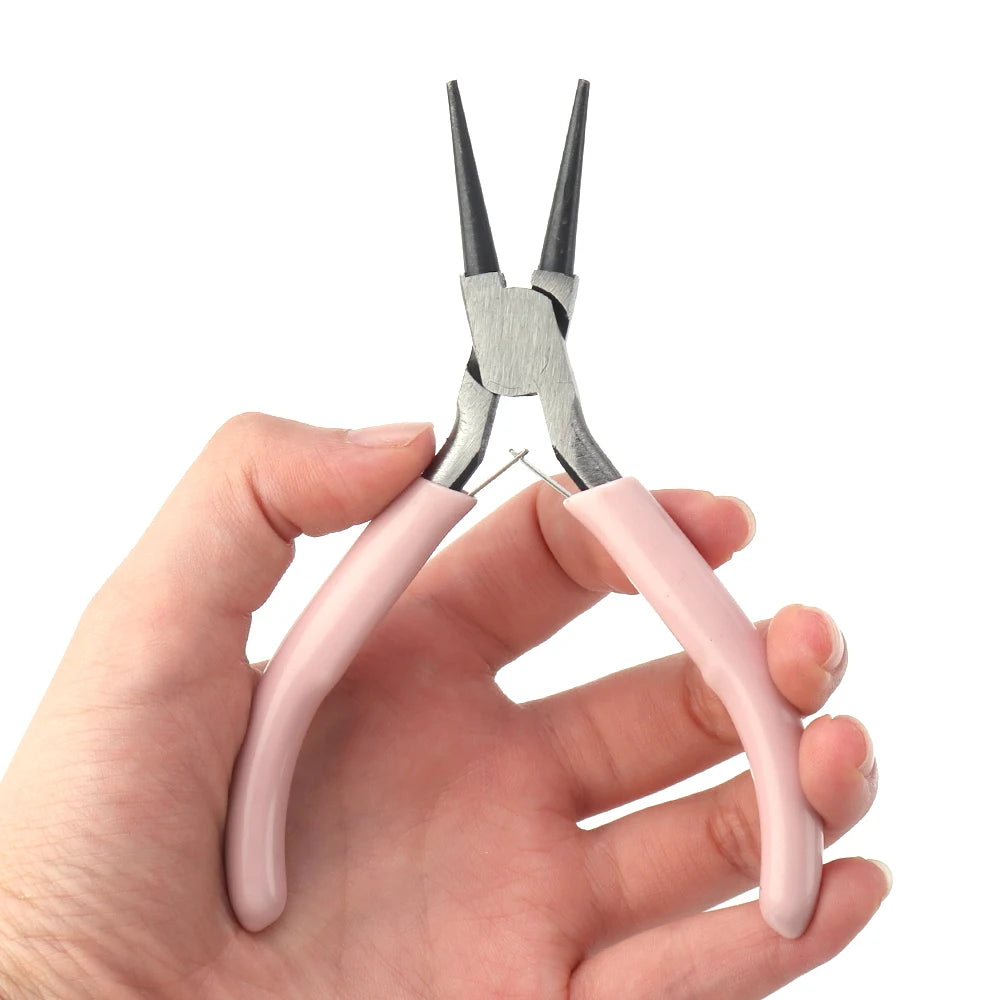 Portable Pink Stainless Steel Pliers Tool Set Jewelry Making Round Nose Plier Tweezers Kit for Handcrafts Beading Sewing DIY Sup