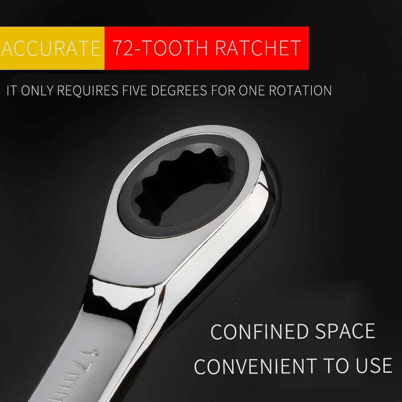 chrome vanadium  ring gear ratchet wrench reversible 6-8-10-12-13-14-17-18-19-21-22-24-30-32mm ratchet combination spanner set