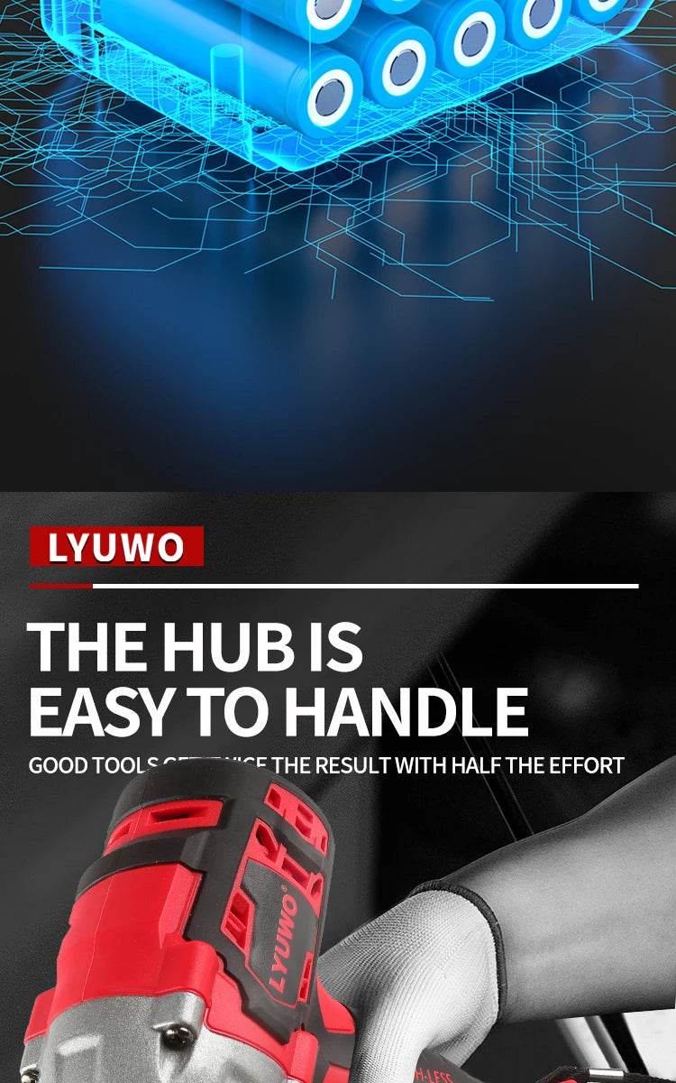 LYUWO 20V 420N. m Industrial Grade Impact Wrench For Automotive Repair, Woodworking, Lithium Battery, Brushless Electric Wrench