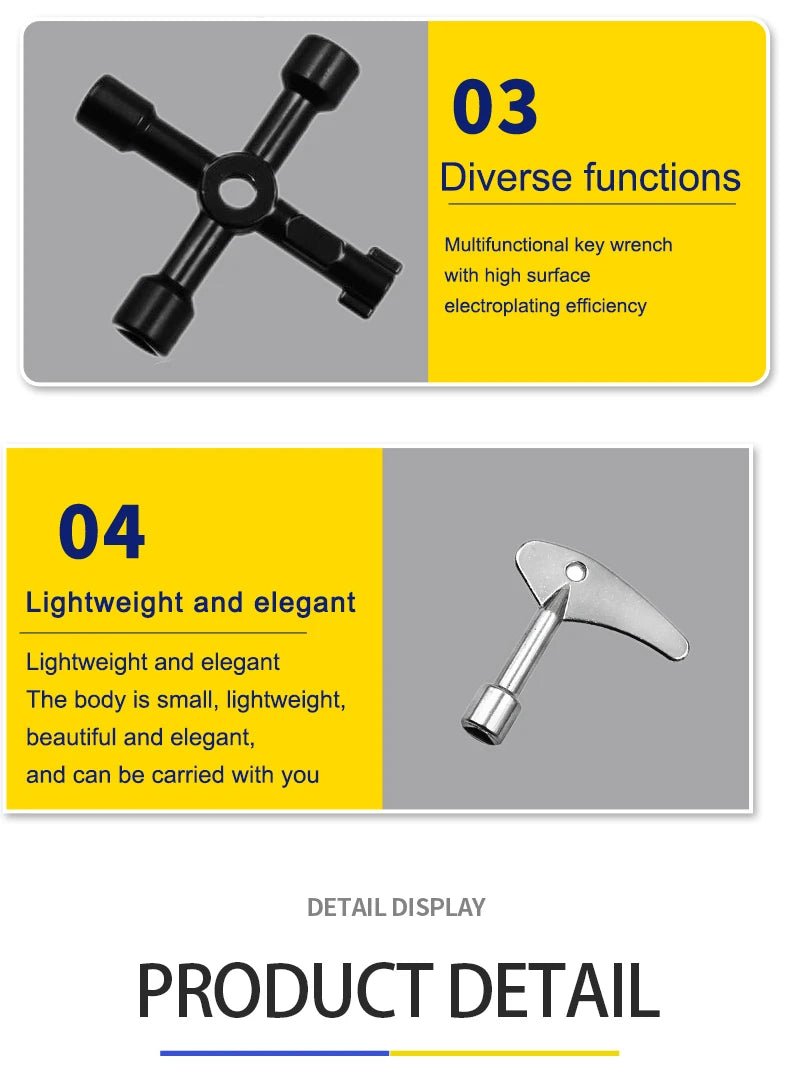 4in1 Electric Cabinet Elevator Hex Key Wrench Watermeter Valve Inner Triangle Wrench Multi-purpose Screwdriver Tool Set Portable