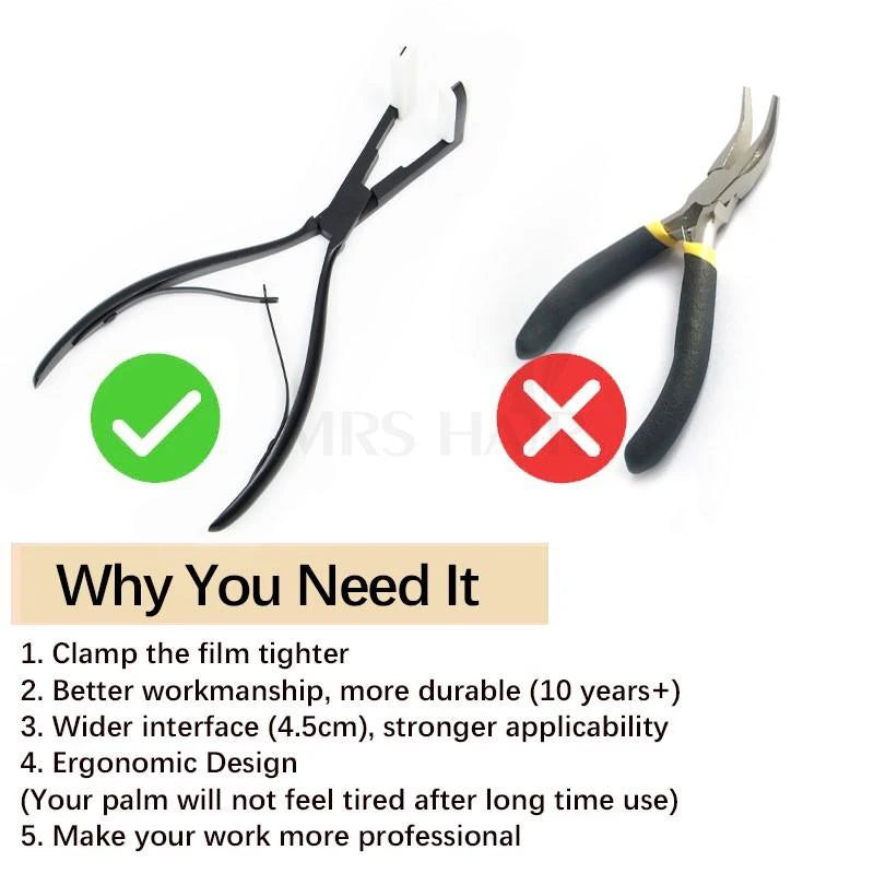 MRSHAIR Professional Hair Extension Pliers For Tape in Hair 4.5cm Deck Shape Stainless Steel Tape in Pliers Ergonomic Durable