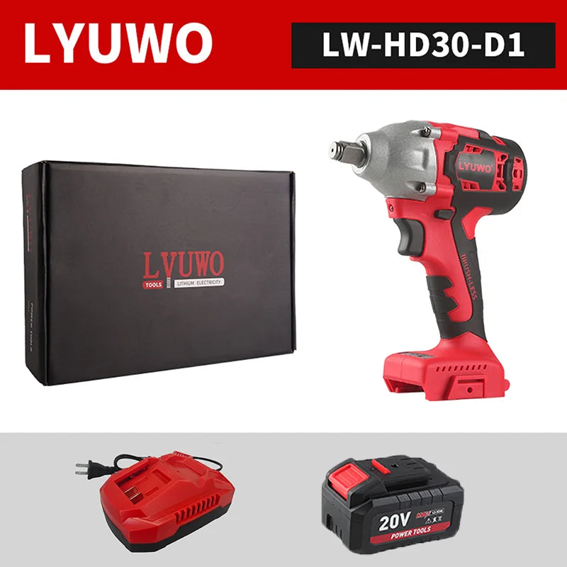 LYUWO 20V 420N. m Industrial Grade Impact Wrench For Automotive Repair, Woodworking, Lithium Battery, Brushless Electric Wrench