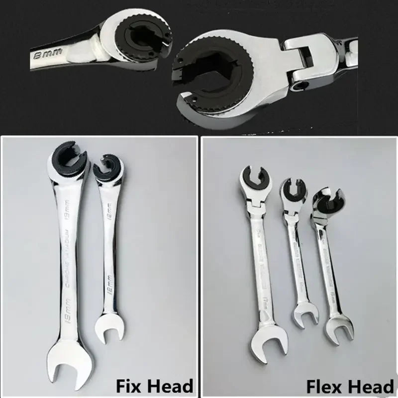 8-19mm 72 Teeth Tubing Ratchet Wrench Hand Tools with Open Flex-head Oil Spanners for Repair Tools