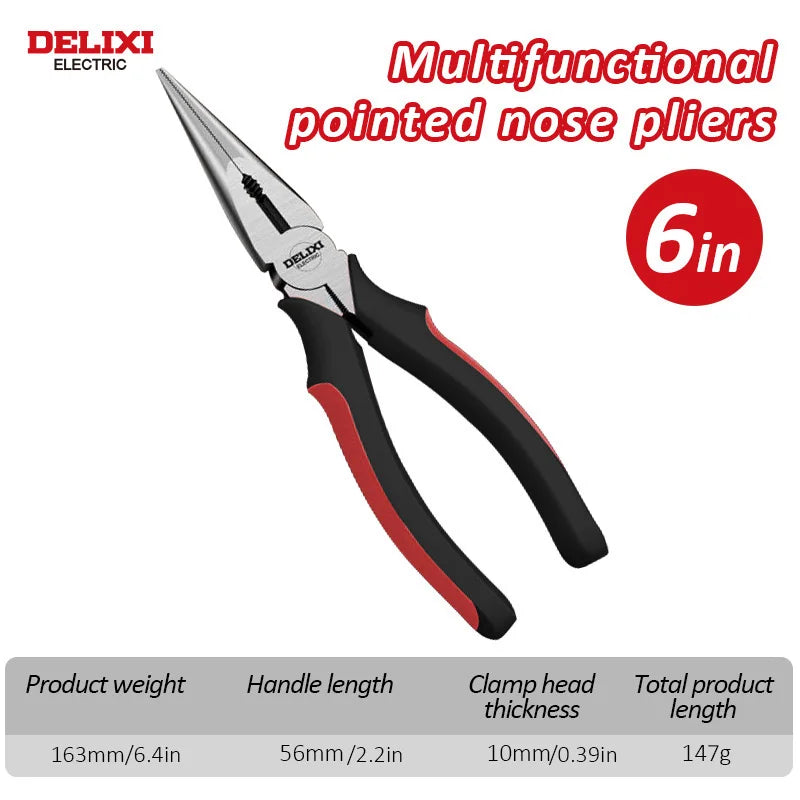 DELIXI ELECTRIC Wire Pliers Sharp Large Opening Diagonal Pliers Needle Nose Pliers for Cutting Twisting and Clamping MetalWires