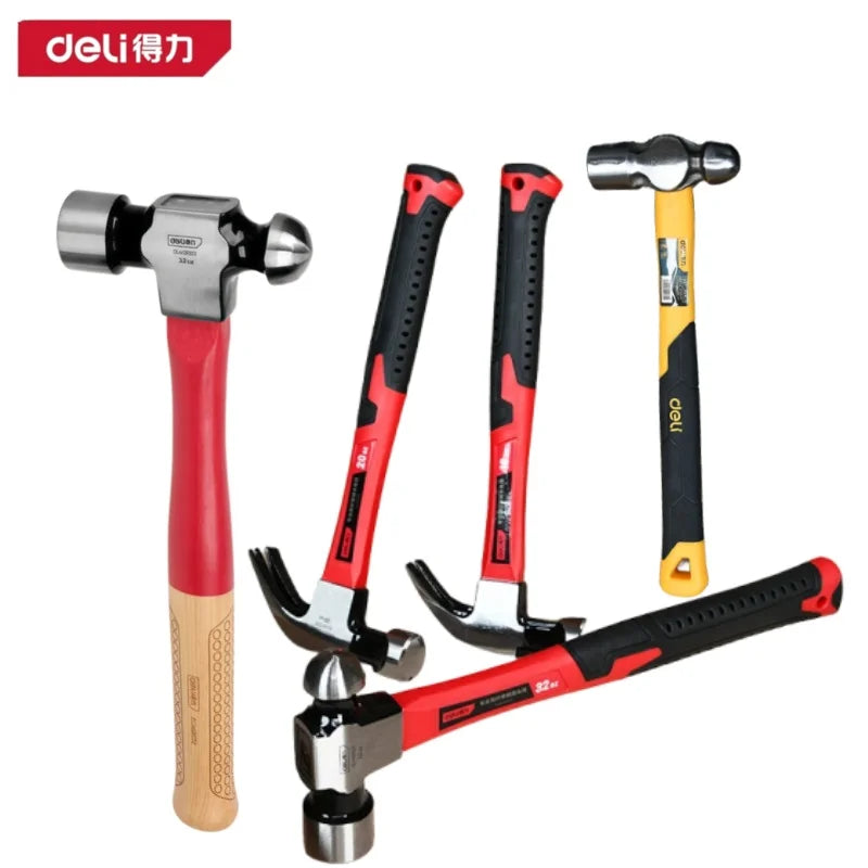 1Pcs Fiber/Wooden Handle Hammer Woodworking Nail Hammer High Quality Steel Round Head Hammer Multifunction Household Repair Tool