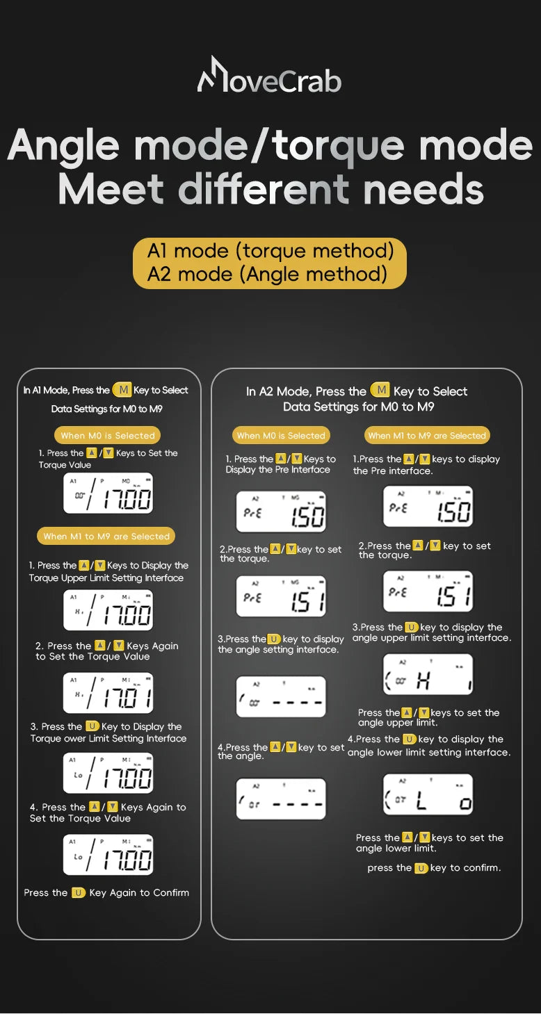 MoveCrab Angle Digital Torque Wrench Torque Wrench Preset Adjustable Car Maintenance