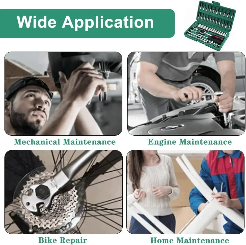 １Pc Krachtige 46pcs/set Carbon Steel Combination Set 1/4" Wrench Socket Spanner Screwdriver Household Motorcycle Car Repair Tool