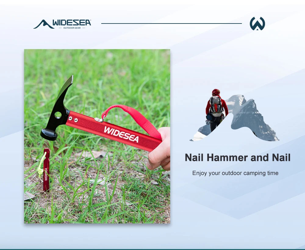 Widesea Aluminum Alloy Camping Nail Hammer Strong Durable Easy to Carry Multifunctional Hammer for Outdoor Tent Staking Backpack