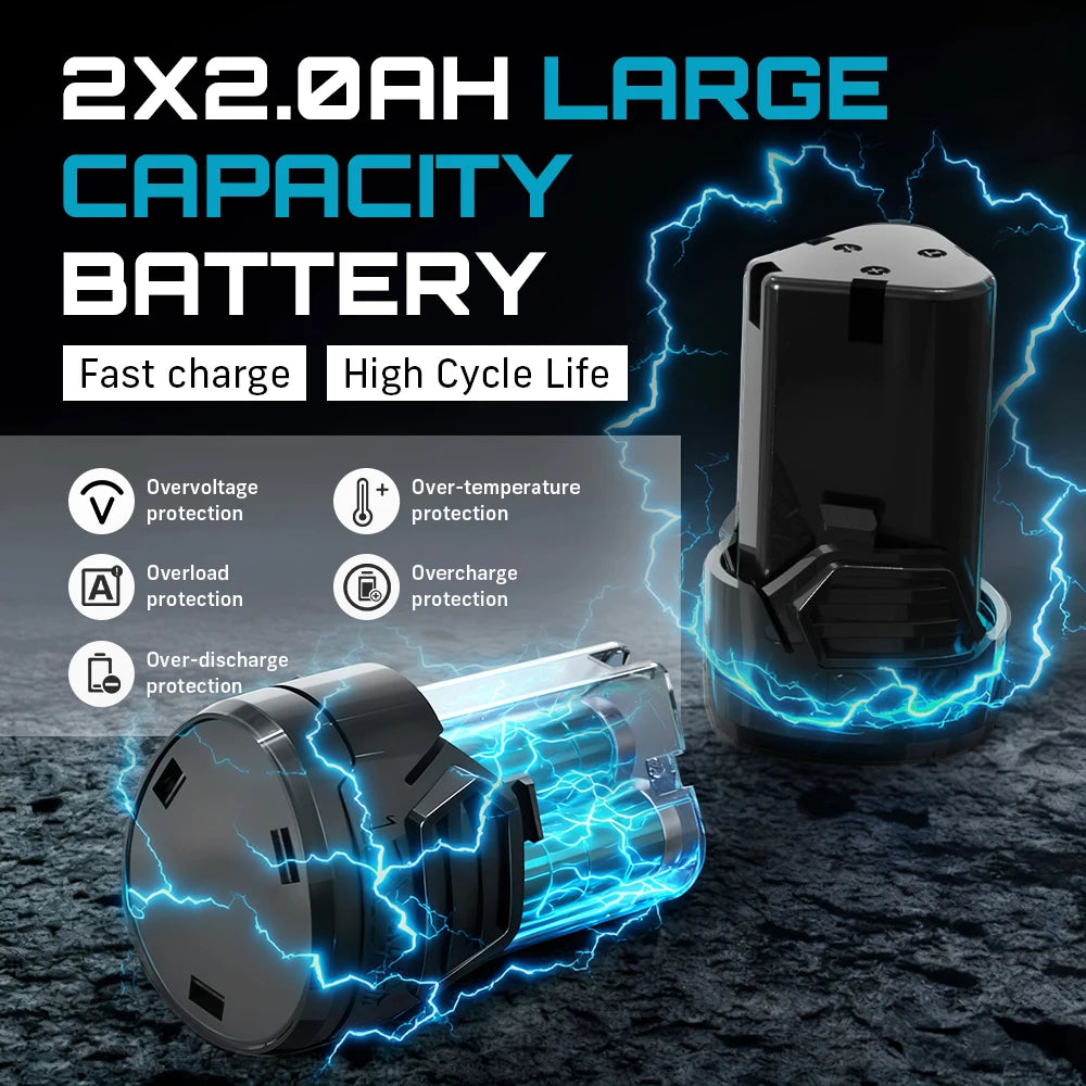 SEESII 6" Extended Ratchet Wrench 3/8"Cordless Electric Wrench 55Nm 12V Rechargeable Angle Wrench Car Repair Tools w/2 Batteries