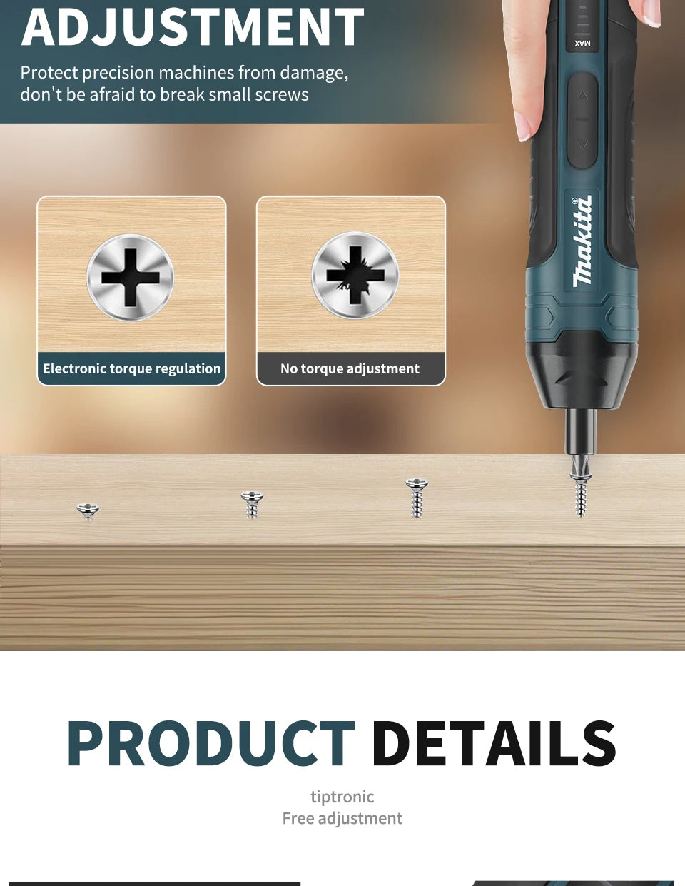 Makita Cordless Electric Screwdriver | 3.6V 5N.m Torque | 1/4" Chuck | 1300mAh Li - ion Battery