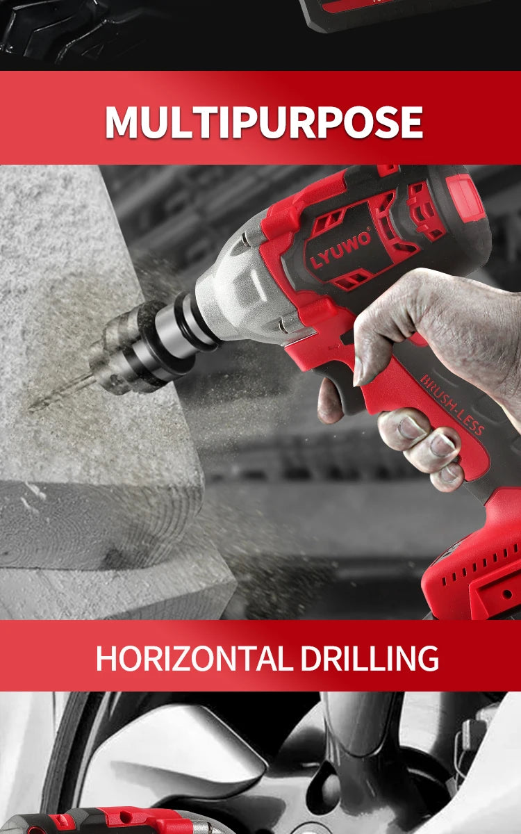 LYUWO 20V 420N. m Industrial Grade Impact Wrench For Automotive Repair, Woodworking, Lithium Battery, Brushless Electric Wrench