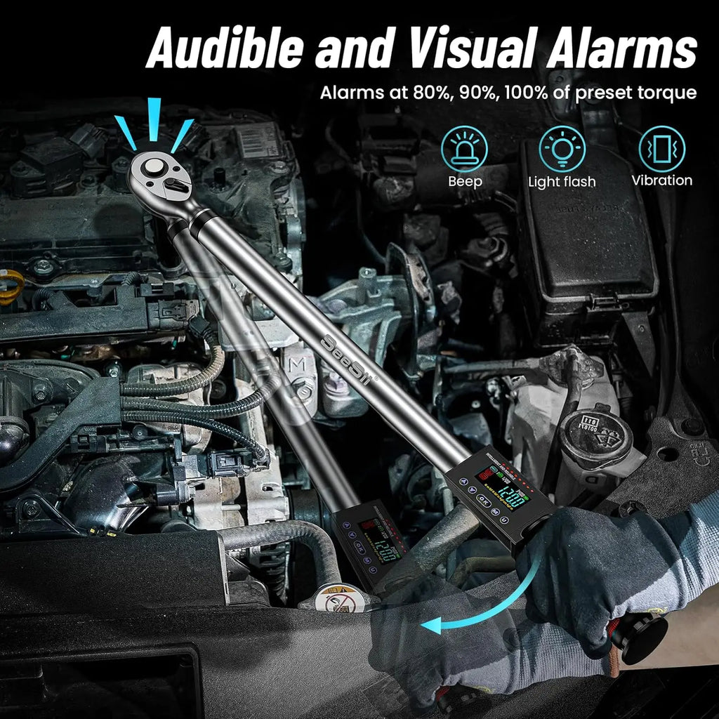 Seesii Digital Torque Wrench 1/2" Drive 340N.m 2% Torque Accuracy Electric Torque Wrench with 3 Adjustable Modes for Car Care