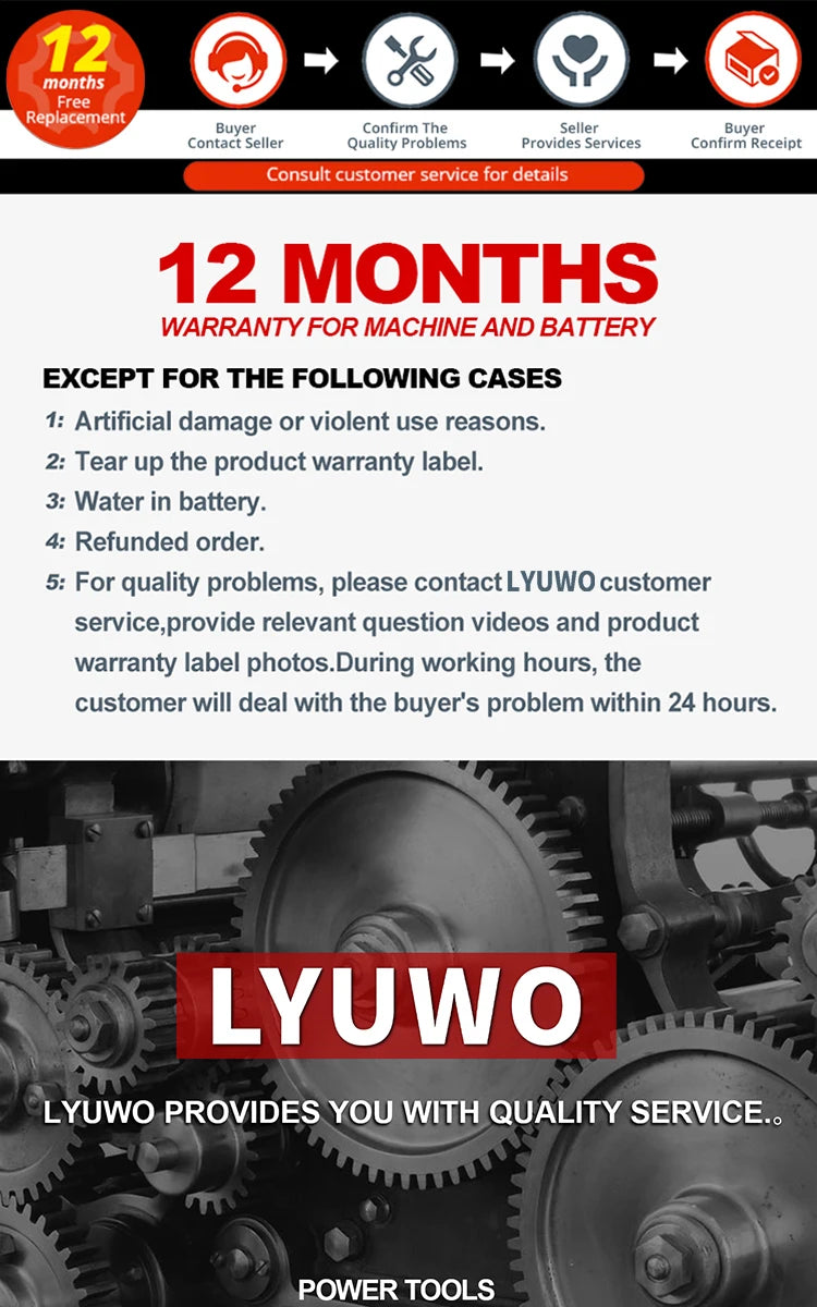 LYUWO 20V 420N. m Industrial Grade Impact Wrench For Automotive Repair, Woodworking, Lithium Battery, Brushless Electric Wrench