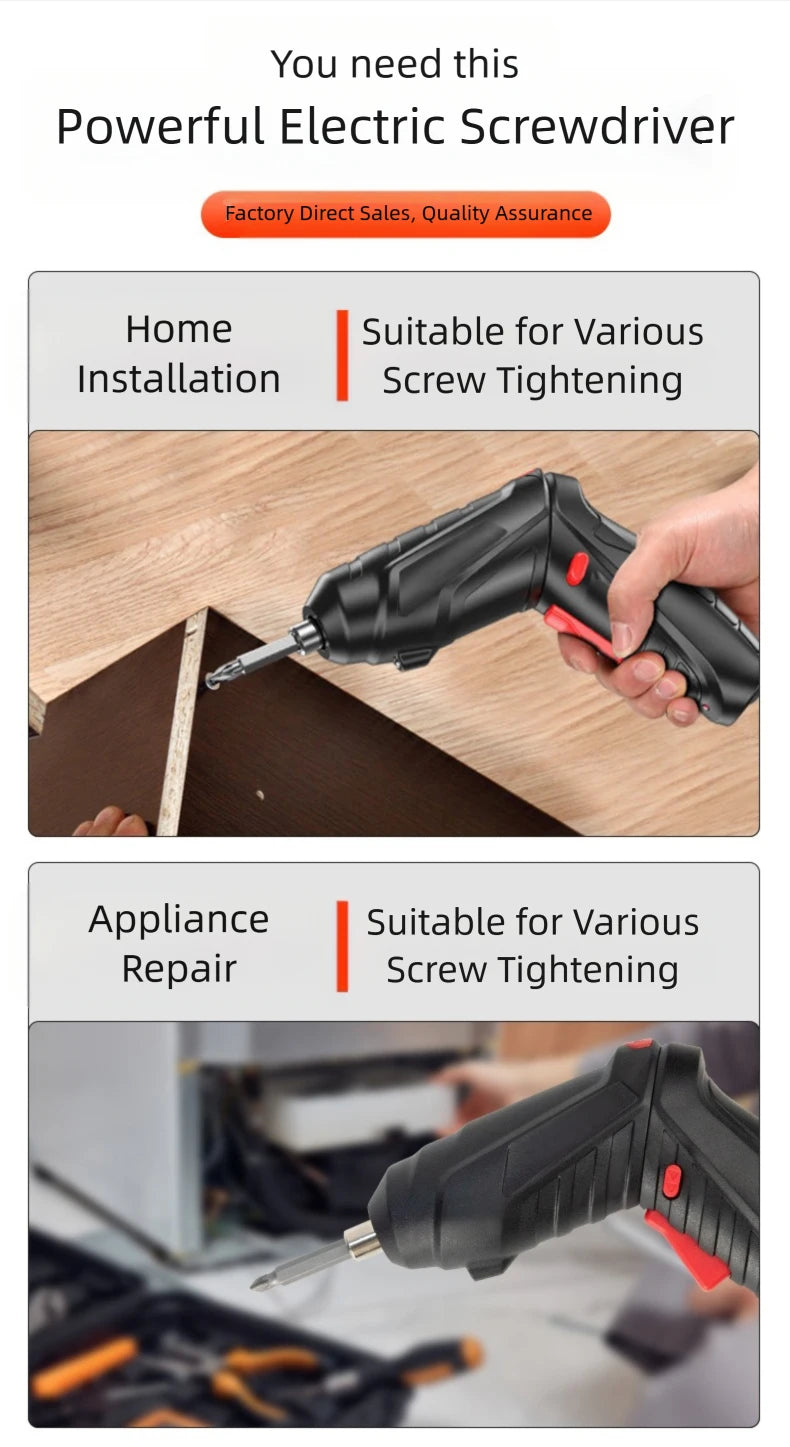 47PCS 3.6v Cordless Screwdriver Set with Rechargeable Lithium Battery Household Electric Drill Tool Kit for Maintenance Repair