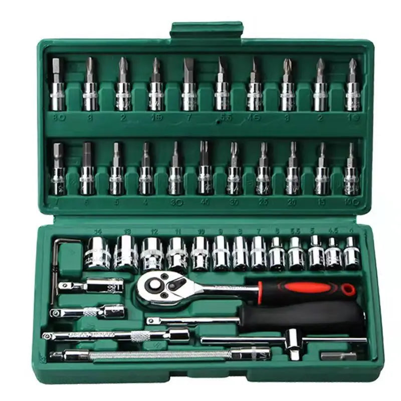 １Pc Krachtige 46pcs/set Carbon Steel Combination Set 1/4" Wrench Socket Spanner Screwdriver Household Motorcycle Car Repair Tool
