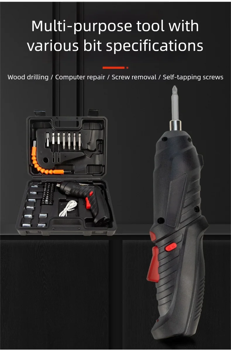 47PCS 3.6v Cordless Screwdriver Set with Rechargeable Lithium Battery Household Electric Drill Tool Kit for Maintenance Repair