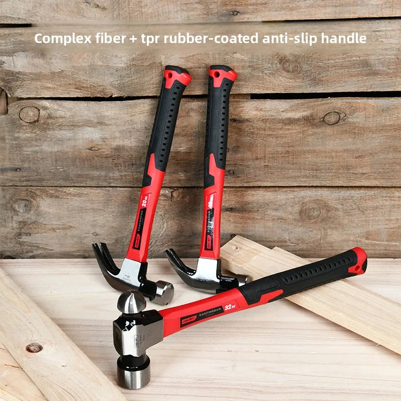 1Pcs Fiber/Wooden Handle Hammer Woodworking Nail Hammer High Quality Steel Round Head Hammer Multifunction Household Repair Tool