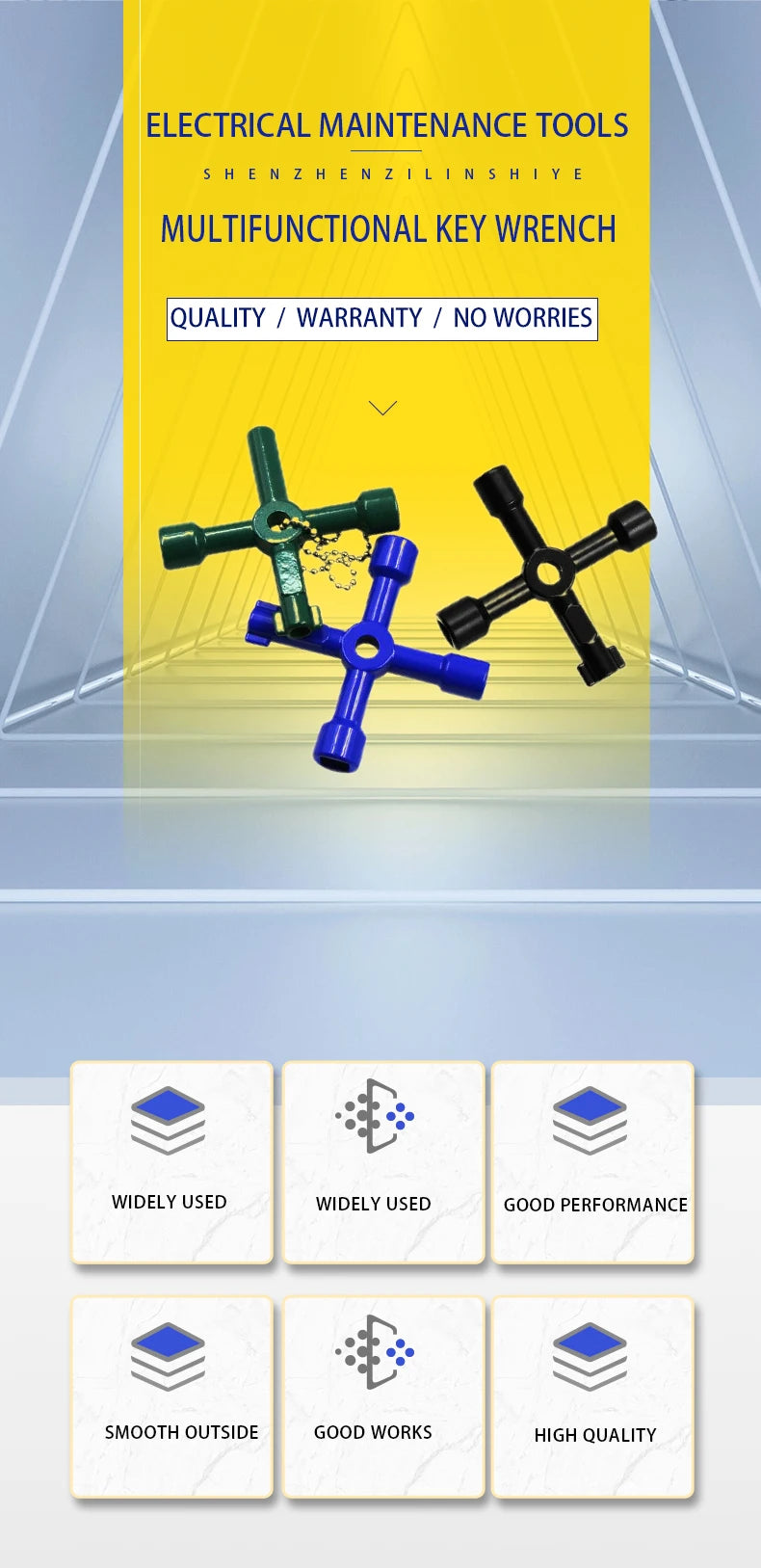 4in1 Electric Cabinet Elevator Hex Key Wrench Watermeter Valve Inner Triangle Wrench Multi-purpose Screwdriver Tool Set Portable