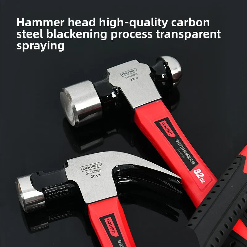 Deli Multifunction Round-Head Hammer Woodworking Portable Repair Tools Fibre-Absorbing/wooden Handle Professional Nail Hammer