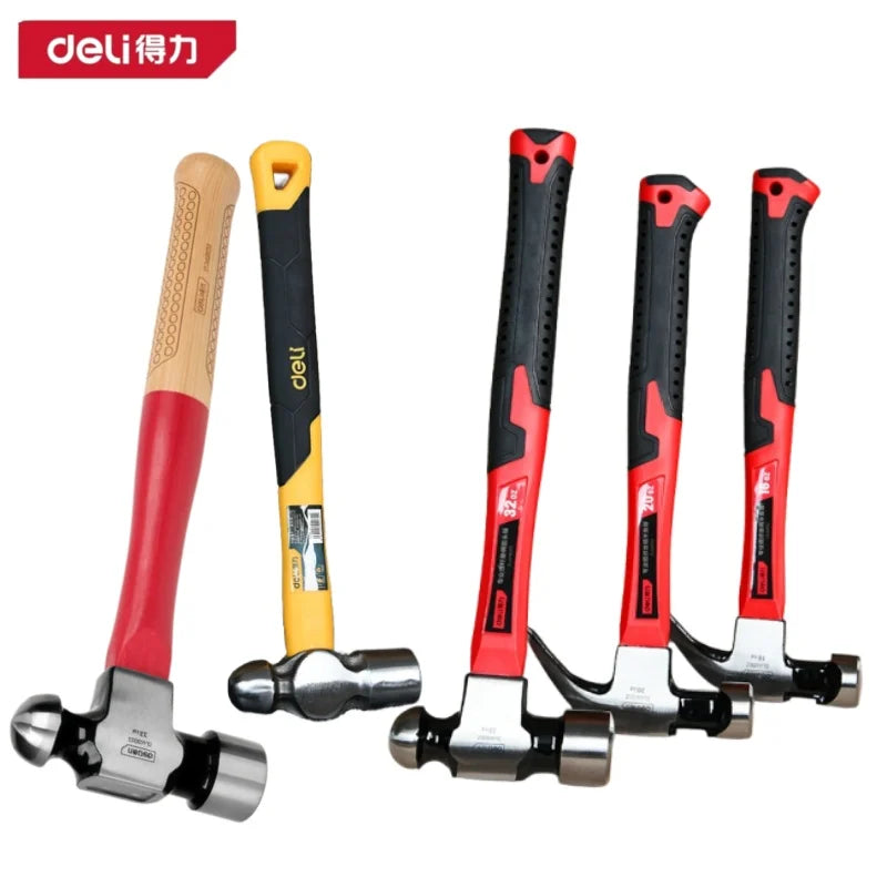Deli Multifunction Round-Head Hammer Woodworking Portable Repair Tools Fibre-Absorbing/wooden Handle Professional Nail Hammer