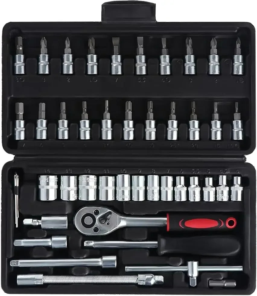 １Pc Krachtige 46pcs/set Carbon Steel Combination Set 1/4" Wrench Socket Spanner Screwdriver Household Motorcycle Car Repair Tool
