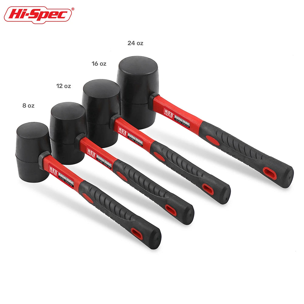 Hi-Spec Double Face Rubber Hammer, Heavy Duty Mallet with Insulated Hand Tool & Anti-Slip Grip for Installation/DIY (8/16/24 Oz)
