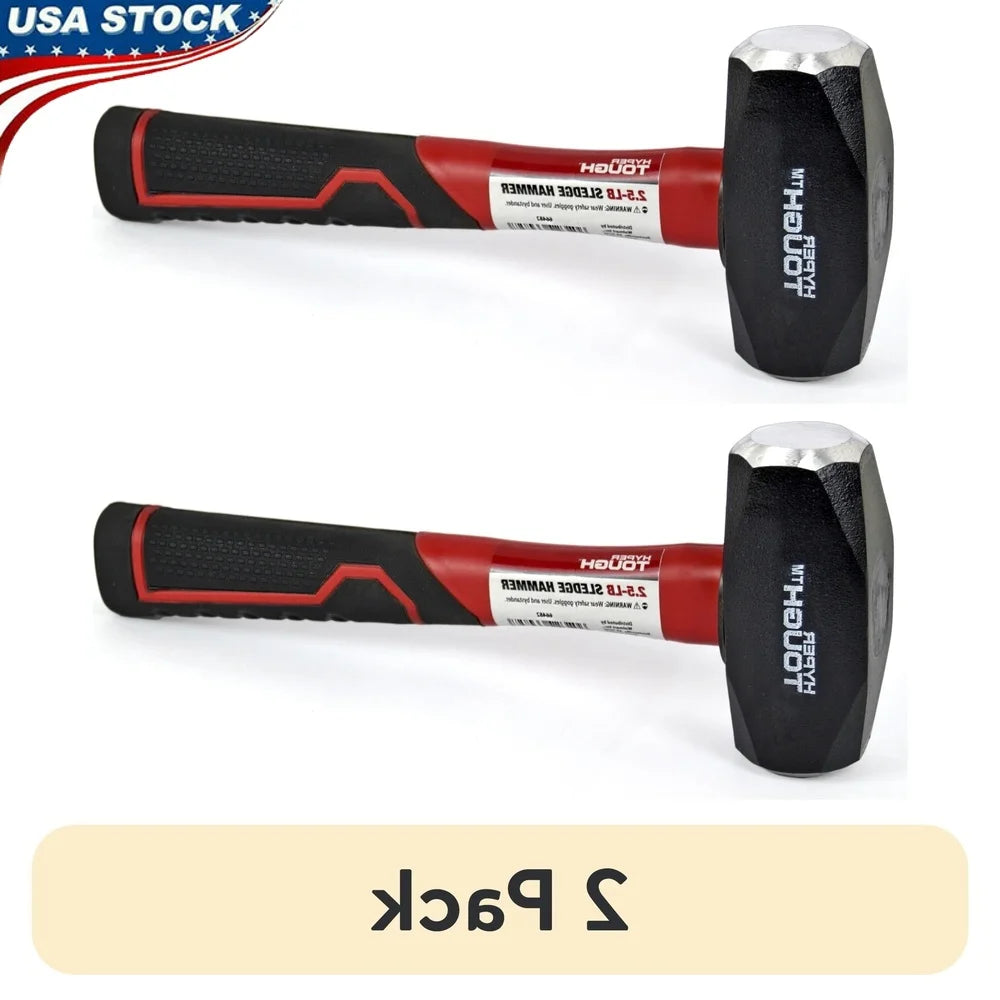 2 Pack 2.5 lb Sledge Hammer Fiberglass Handle Comfort Grip Precision Forged Steel Heavy Duty Tool Home Improvement Projects
