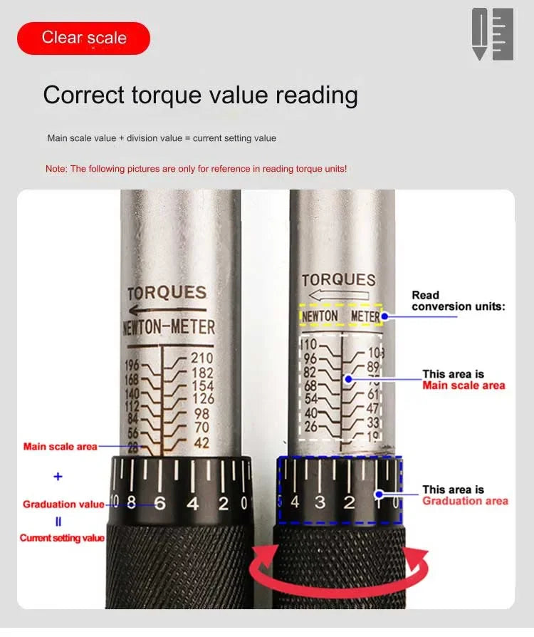 10-210N.m Torque Wrench 1/2"  Precise Reversible Ratchet Torques Key Professional Bicycle Motorcycle Car Automotive Tool