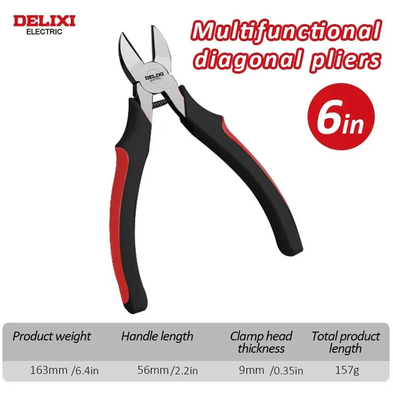 DELIXI ELECTRIC Wire Pliers Sharp Large Opening Diagonal Pliers Needle Nose Pliers for Cutting Twisting and Clamping MetalWires